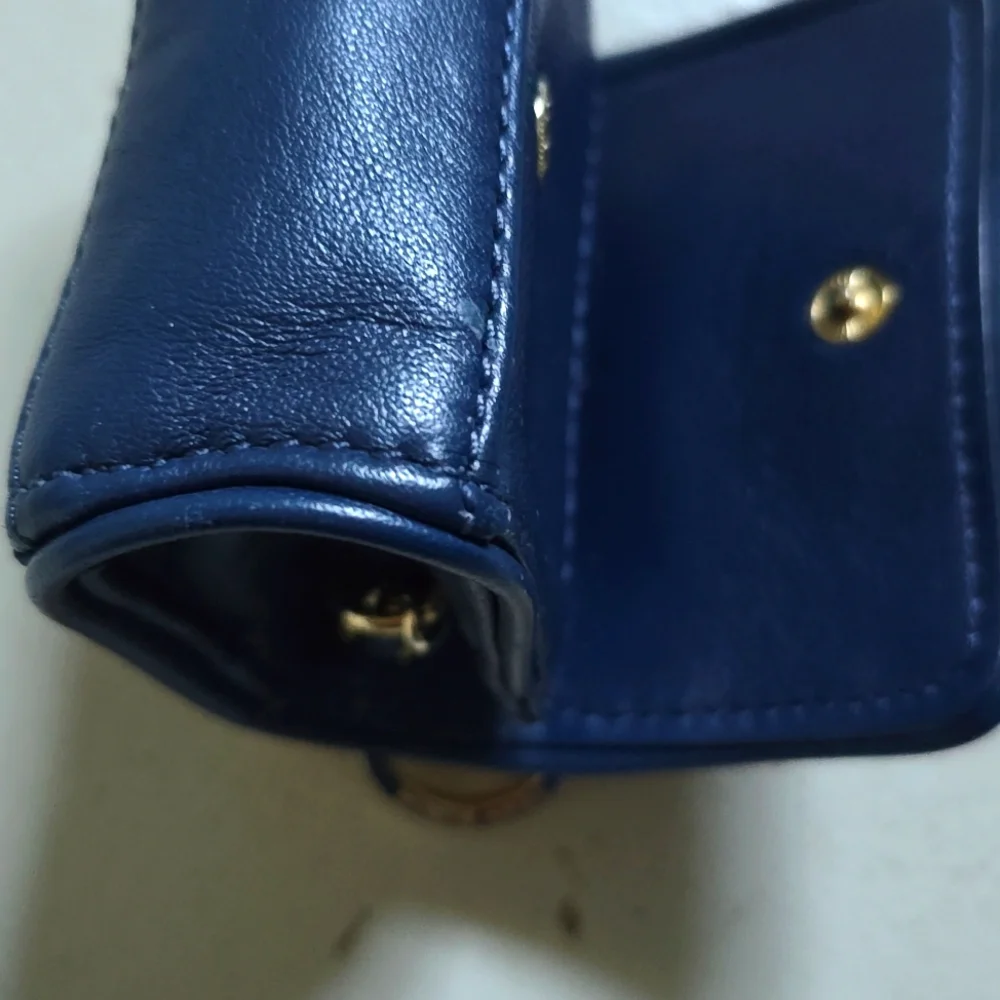 Tory Burch Blue Leather Quilted Mini Purse Charm Keychain